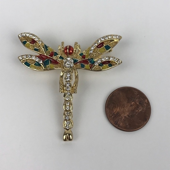Dragonfly Pave Rhinestones Rainbow Enamel Brooch - Picture 5 of 8